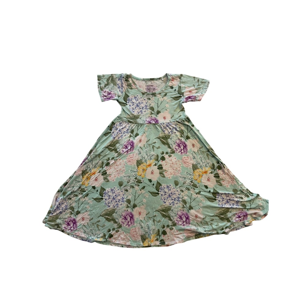 Posh Peanut Girls Mint Floral Bamboo Viscose Twirl Dress Short Sleeve 6T
